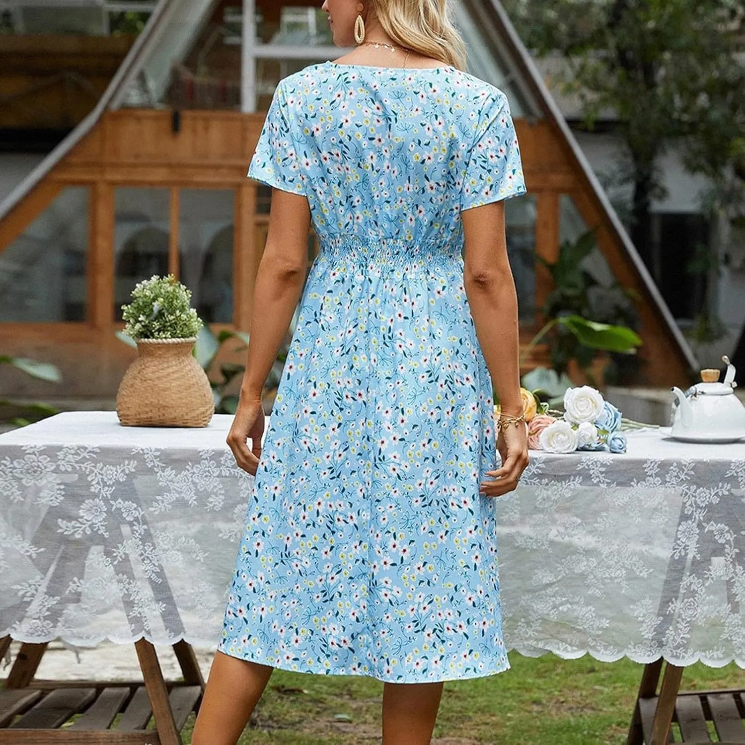 Dresses for Women 2025 Swing Flowy Ruffle Hem Swing Spring Summer Casual Womens Summer Dresses