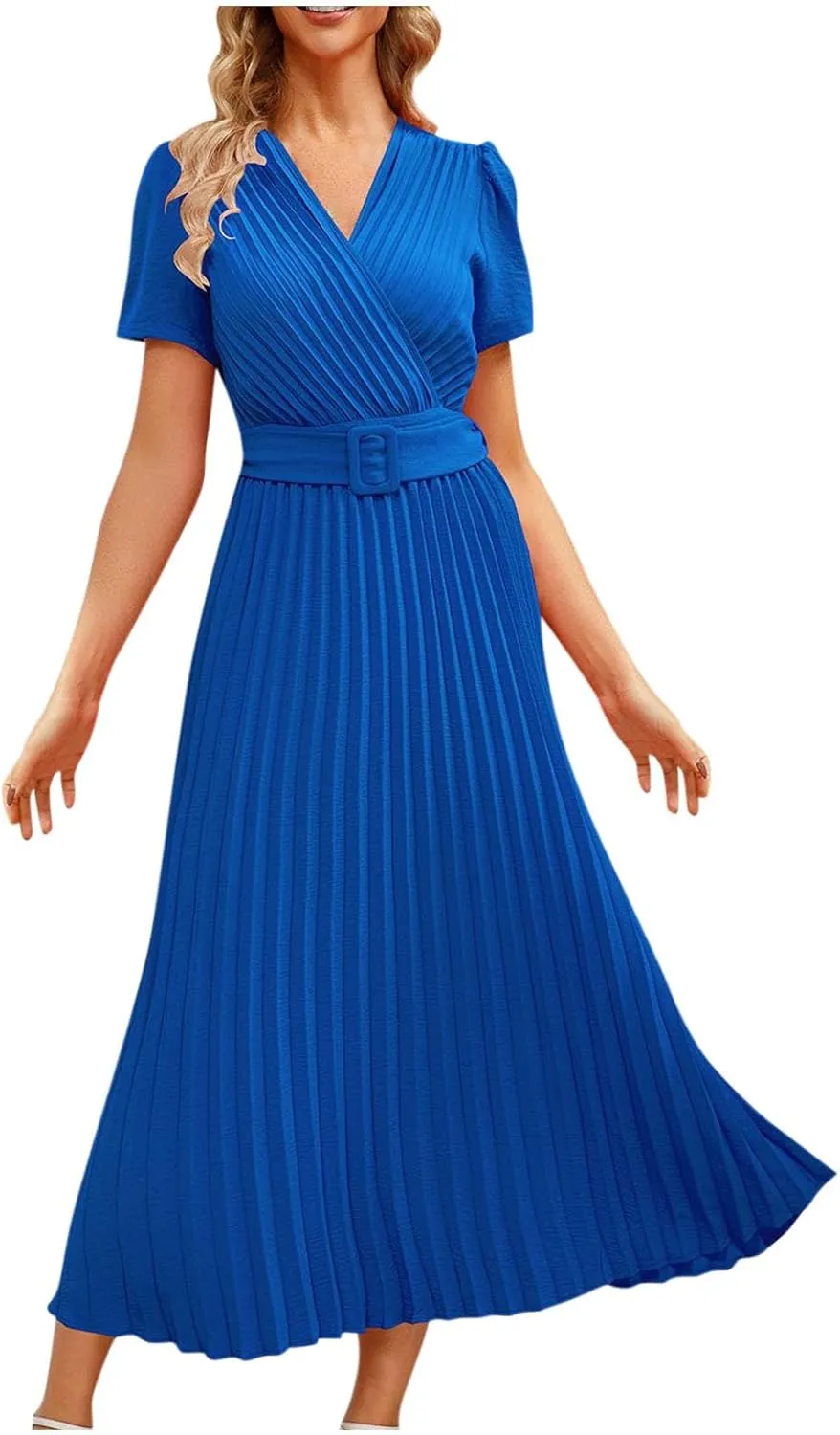 Dresses for Women Plus Size Elegant Pleated Daily Wear Dress Flowy Maxi Dress Short Sleeve Loose Casual Dresses