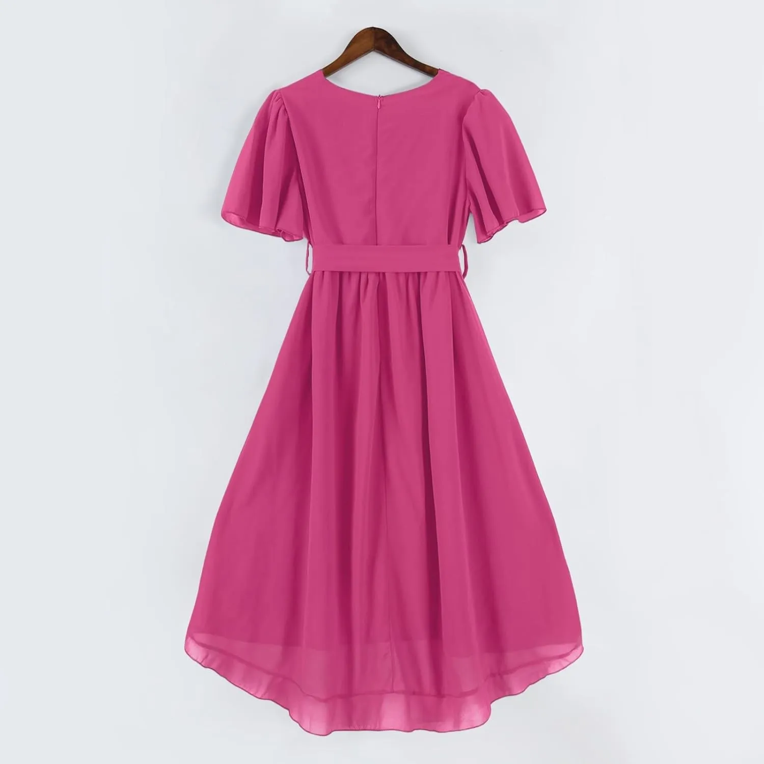Dresses for Women,Chiffon Sexy Midi Dresses Short Sleeve Flowy Wrap Wedding Guest Womens Summer Dress Cocktail Prom