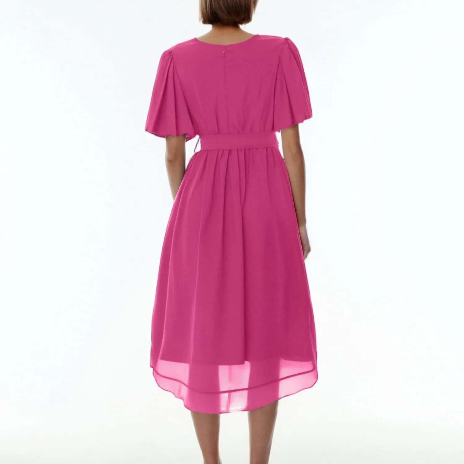 Dresses for Women,Chiffon Sexy Midi Dresses Short Sleeve Flowy Wrap Wedding Guest Womens Summer Dress Cocktail Prom
