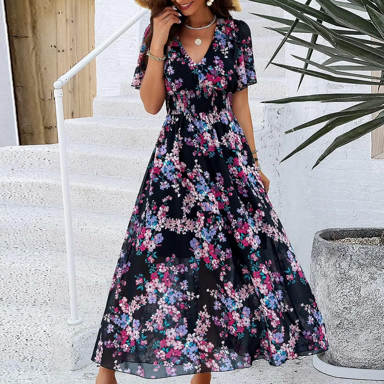 Easter Dress for Women Casual Spring Summer Womens Dresses for Wedding Guest Floral Print Women