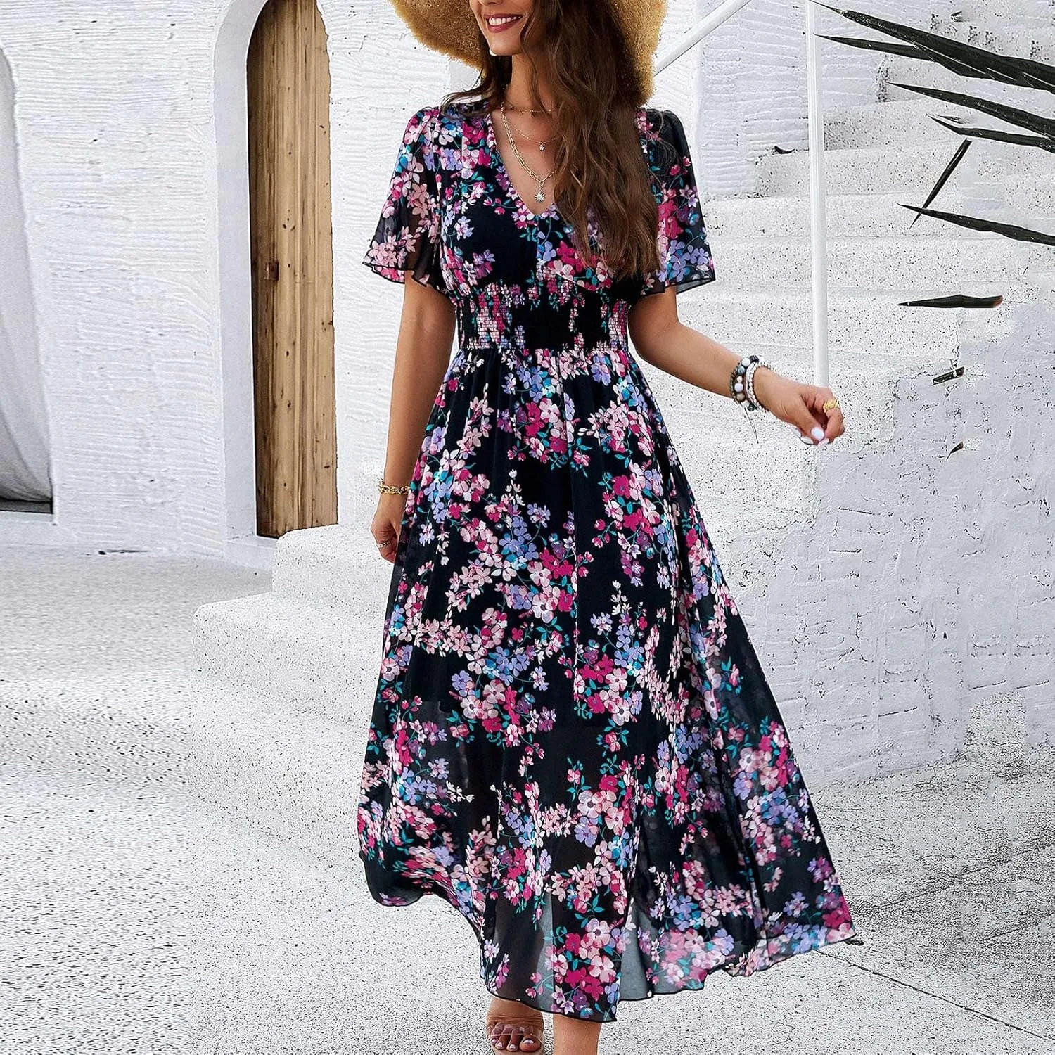 Easter Dress for Women Casual Spring Summer Womens Dresses for Wedding Guest Floral Print Women