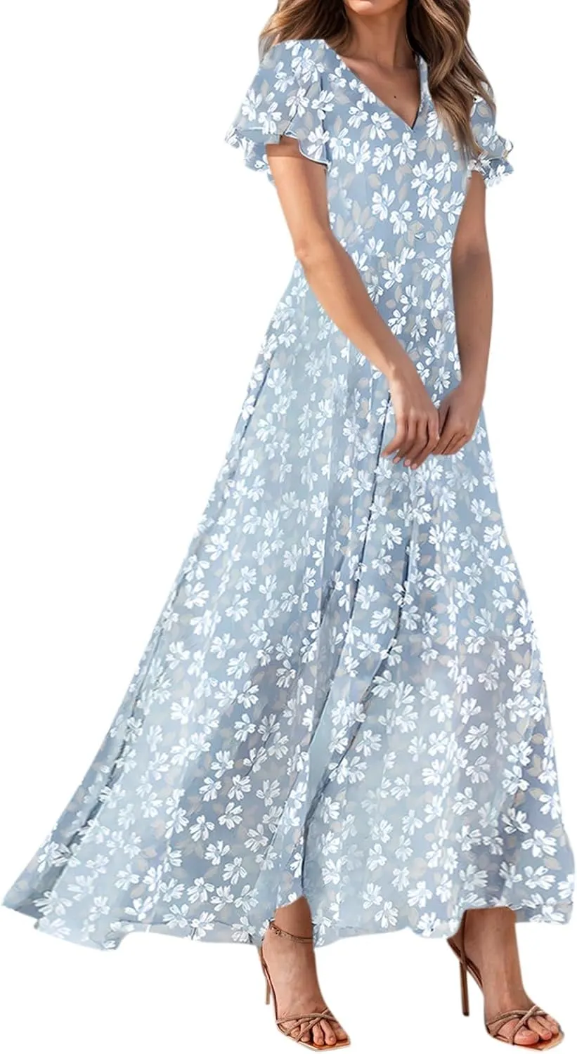 Easter Dress for Women Chiffon Dress Summer Dresses for Women 2025 Swing Swing Flowy Ruffle
