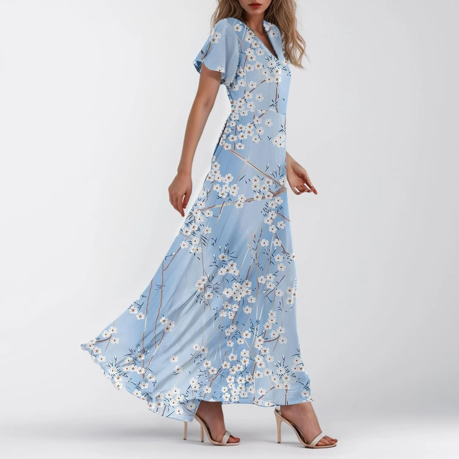 Easter Dress for Women Chiffon Dresses Swing Flowy Ruffle Hem Swing Womens Dresses Summer Beach Casual Dresses