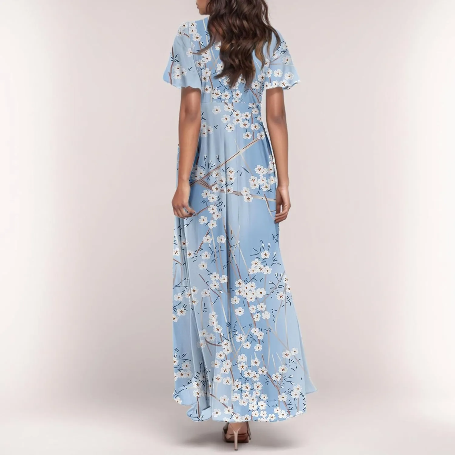 Easter Dress for Women Chiffon Dresses Swing Flowy Ruffle Hem Swing Womens Dresses Summer Beach Casual Dresses