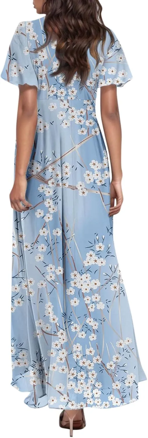 Easter Dress for Women Chiffon Dresses Swing Flowy Ruffle Hem Swing Womens Dresses Summer Beach Casual Dresses