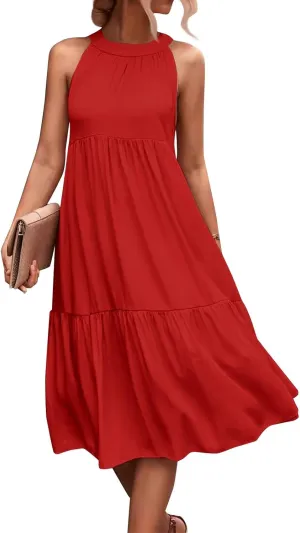 Easter Dress for Women Summer Dresses with Sleeves High Waisted Loose Swing Solid Color Patchwork