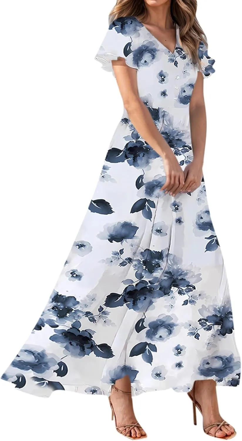Easter Dress for Women Swing Flowy Ruffle Hem Swing Womens Dresses Chiffon Dress Summer Dresses