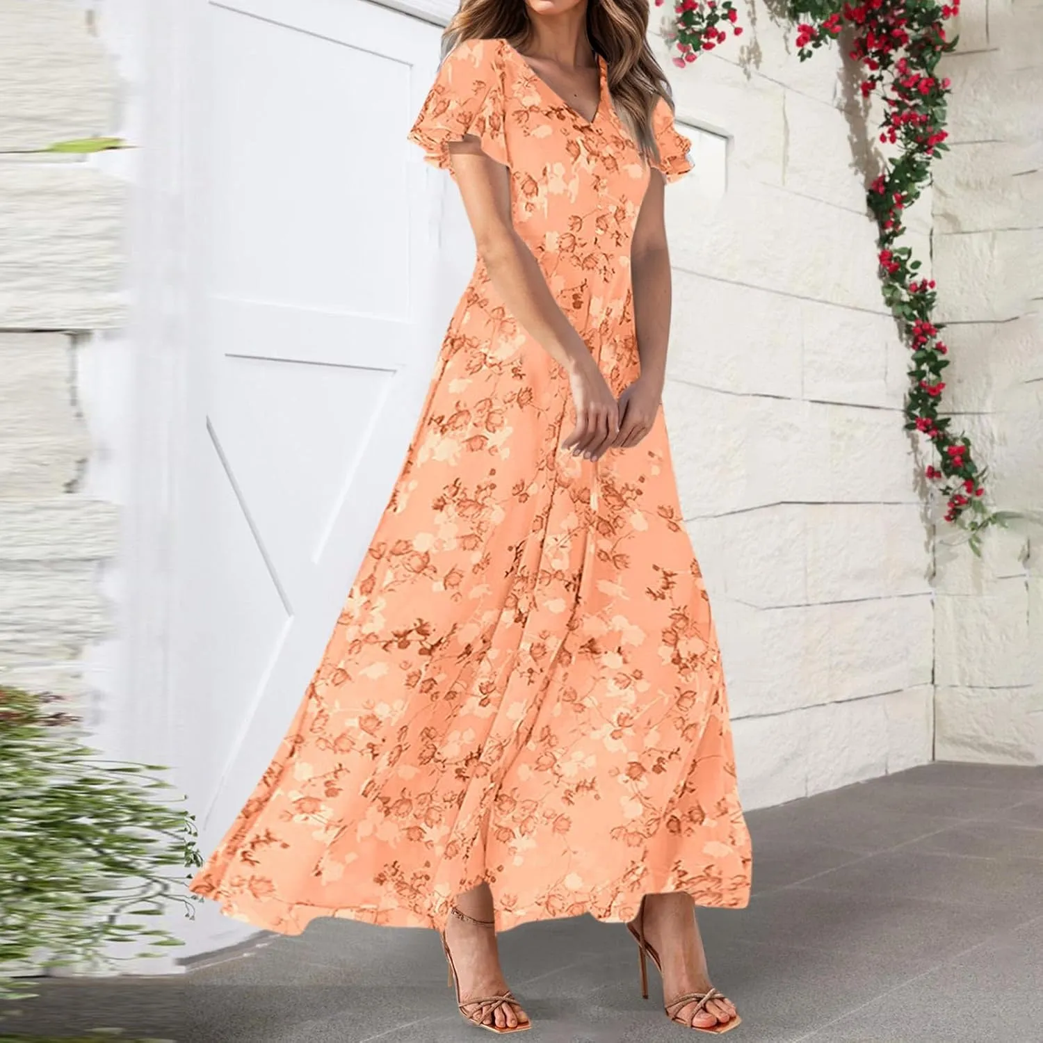 Easter Dress for Women Swing Flowy Ruffle Hem Swing Womens Dresses Chiffon Dress Summer Dresses