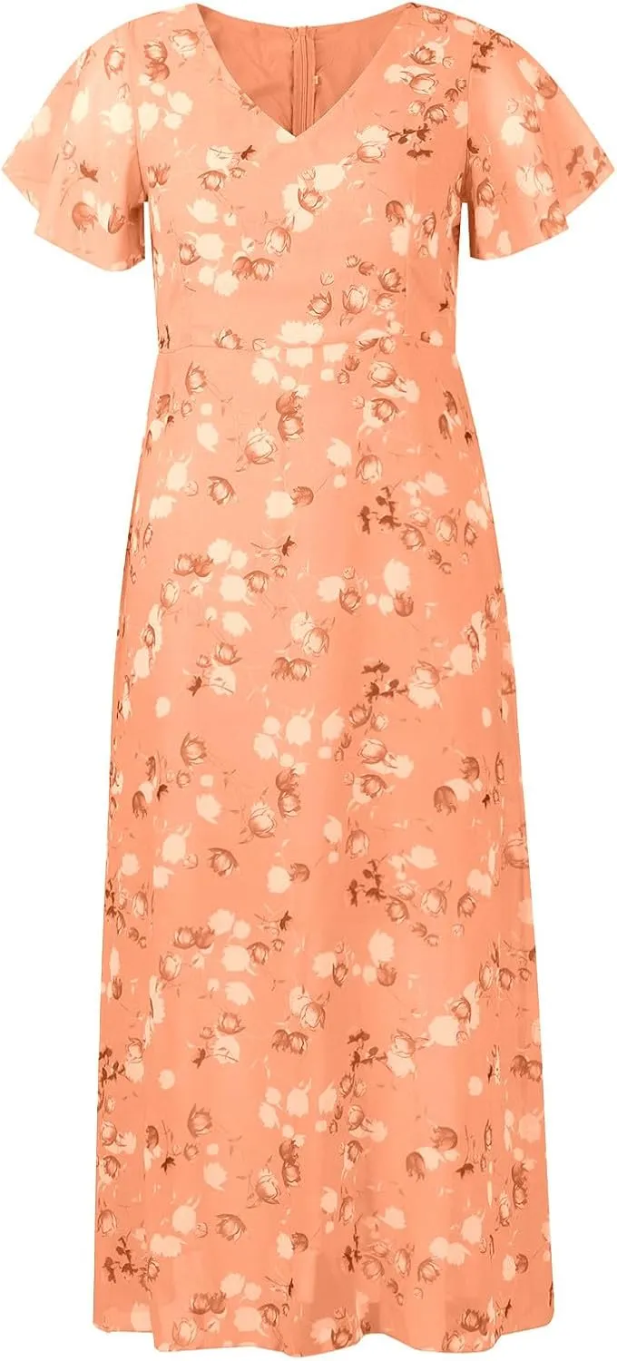 Easter Dress for Women Swing Flowy Ruffle Hem Swing Womens Dresses Chiffon Dress Summer Dresses