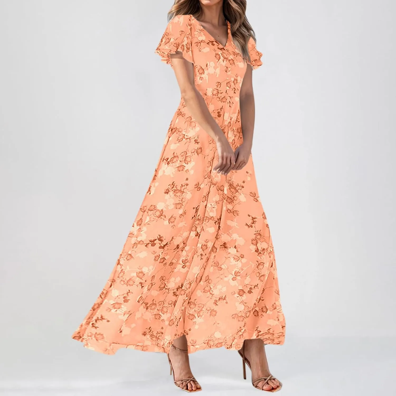 Easter Dress for Women Swing Flowy Ruffle Hem Swing Womens Dresses Chiffon Dress Summer Dresses