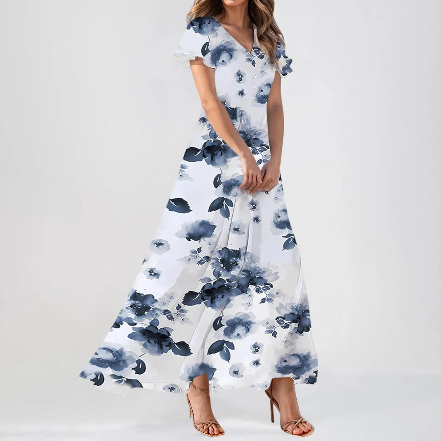 Easter Dress for Women Swing Flowy Ruffle Hem Swing Womens Dresses Chiffon Dress Summer Dresses