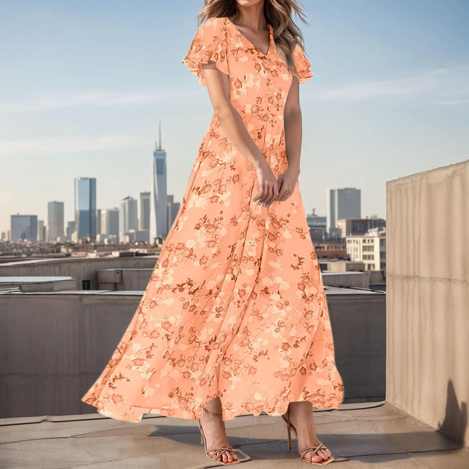 Easter Dress for Women Swing Flowy Ruffle Hem Swing Womens Dresses Chiffon Dress Summer Dresses