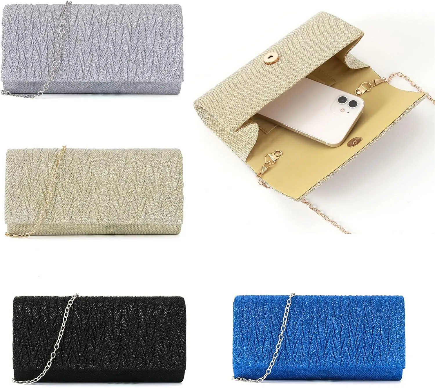 Elegant Envelope Clutch Bag with Detachable Chain Strap Cocktail Party Ladies Evening Purse for Women