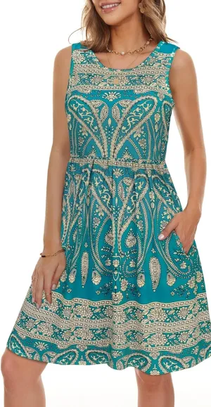 elescat Summer Dresses for Women Casual Sleeveless Tshirt Beach Flowy Tank Sundresses with Pockets