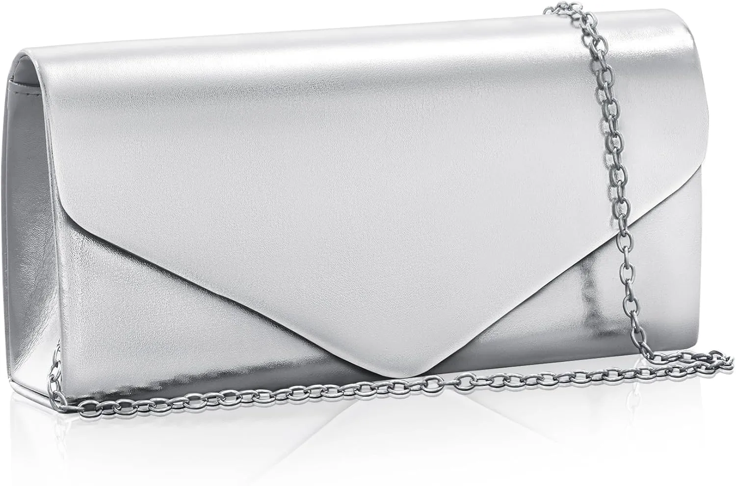 Evening Bag Clutch Purse for Women, Silver Formal Handbag with Crossbody Chain, Glittery Purse for Wedding Porm