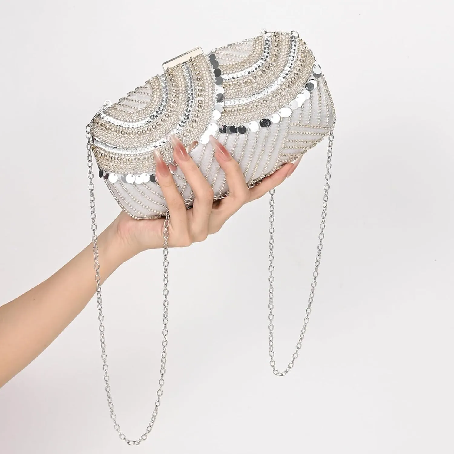 Evening Clutch Bag, Women's Clutch Handmade, Sequins Beaded Evening Bag for Wedding Dinner Party