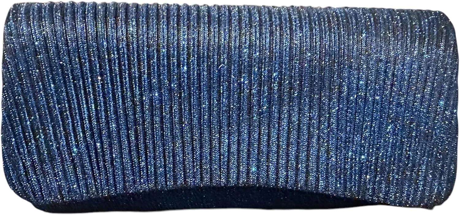 Evening Clutch Purse, Pleated Metallic Silver, Shimmering Fabric