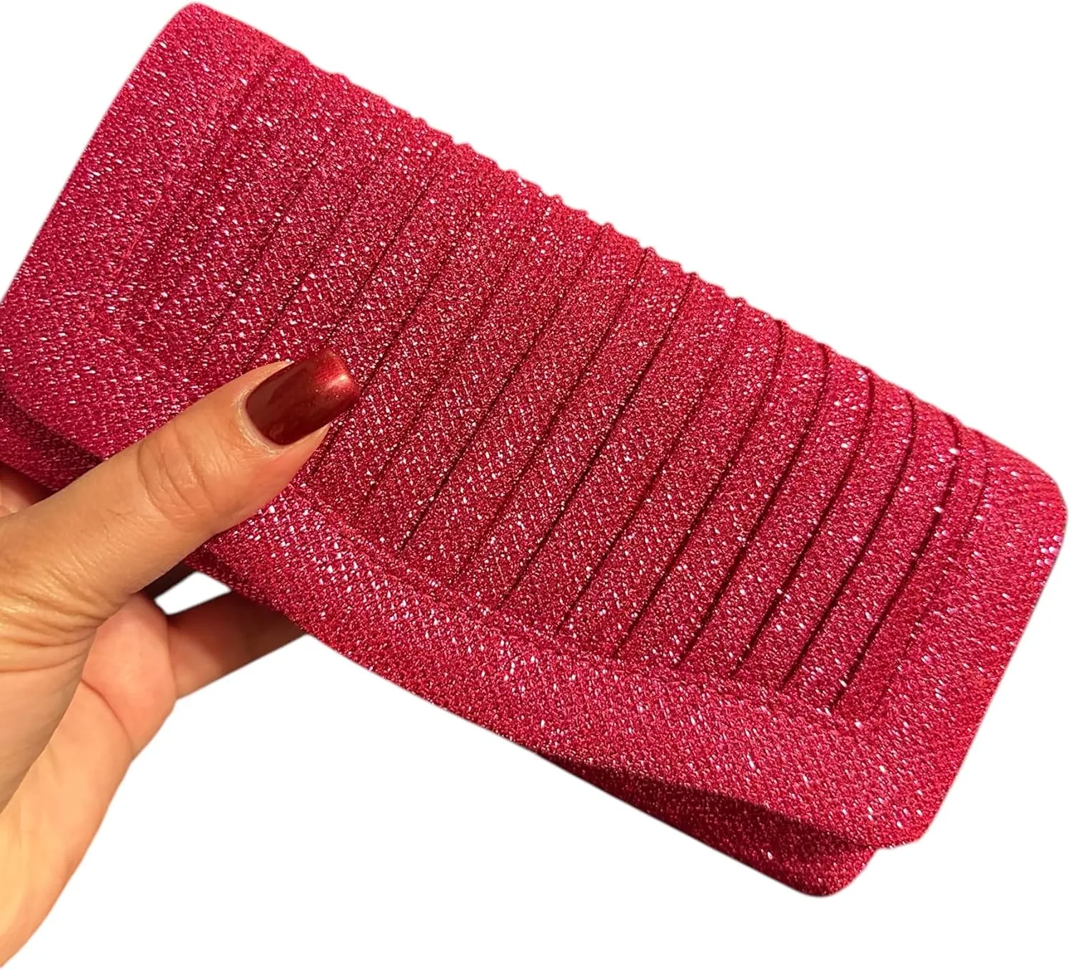 Evening Clutch Purse, Pleated Metallic Silver, Shimmering Fabric