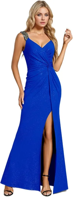 Ever-Pretty Glitter Evening Dresses Women's V Neck High Slit Sequin Shoulder Strap Maxi Formal Dress 01888
