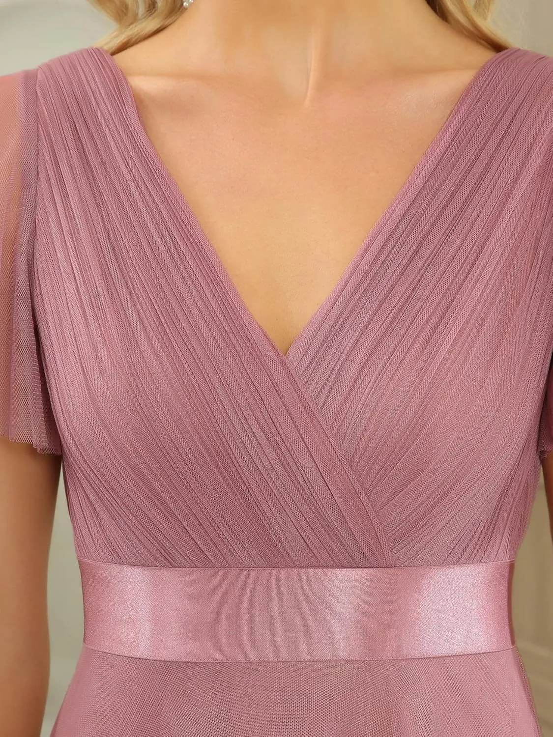 Ever-Pretty Women's Mother of Bride Dress Double V-Neck Empire Waist Front Wrap Tulle Bridesmaid Dress 07962