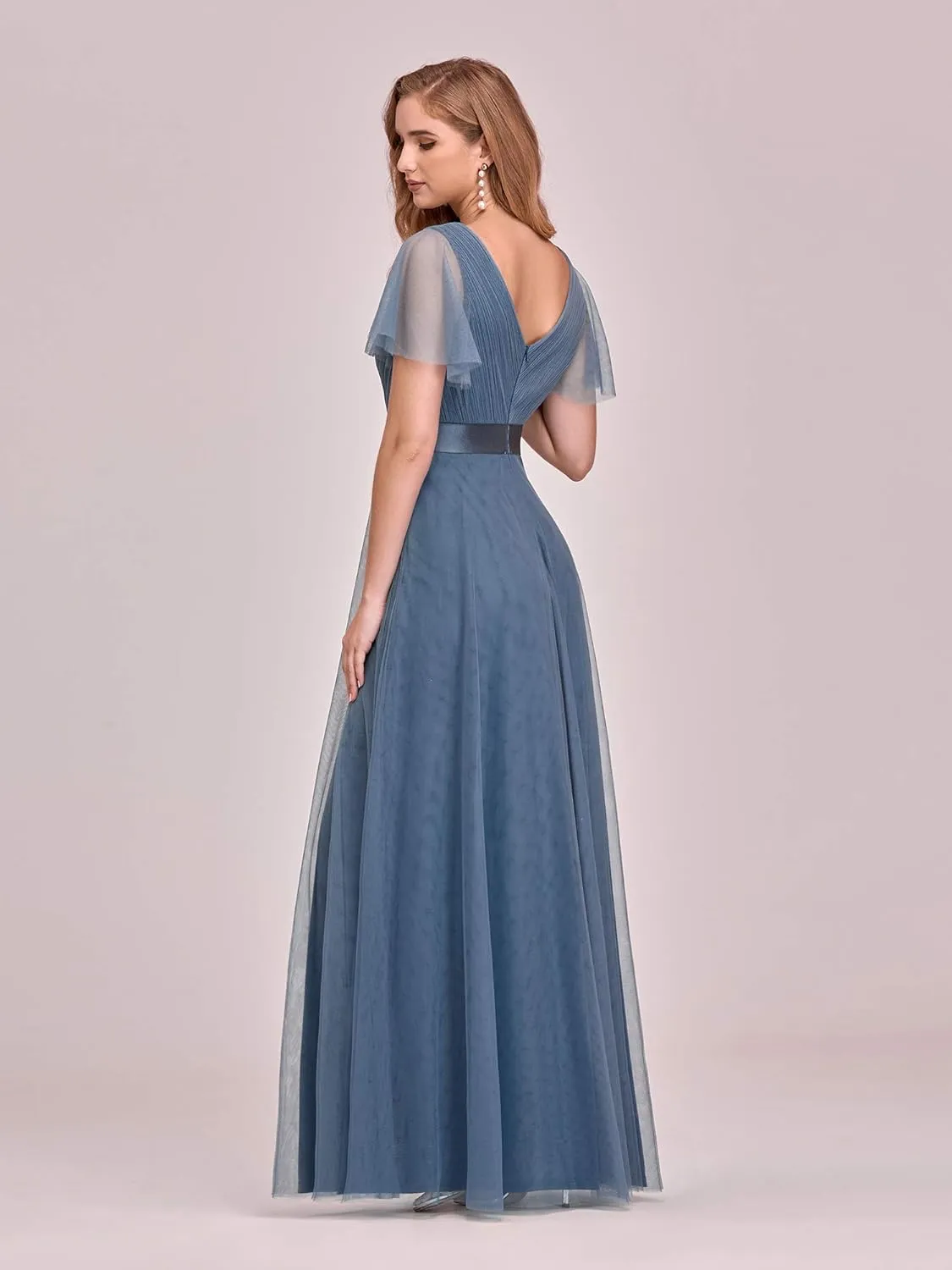 Ever-Pretty Women's Mother of Bride Dress Double V-Neck Empire Waist Front Wrap Tulle Bridesmaid Dress 07962
