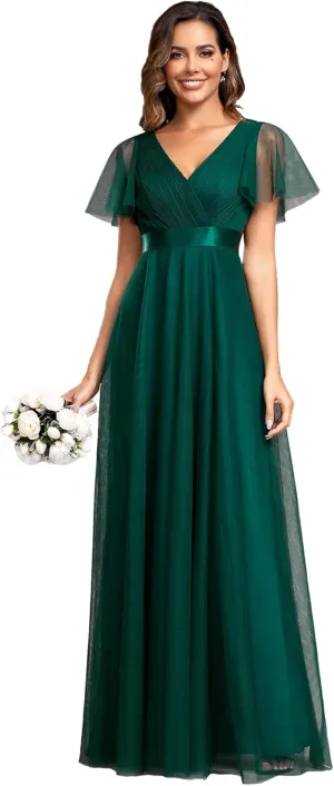 Ever-Pretty Women's Mother of Bride Dress Double V-Neck Empire Waist Front Wrap Tulle Bridesmaid Dress 07962