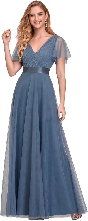 Ever-Pretty Women's Mother of Bride Dress Double V-Neck Empire Waist Front Wrap Tulle Bridesmaid Dress 07962
