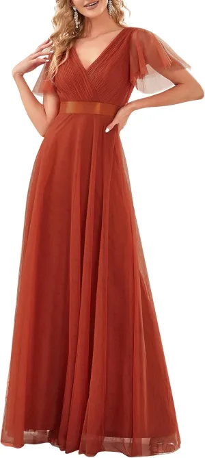 Ever-Pretty Women's Mother of Bride Dress Double V-Neck Empire Waist Front Wrap Tulle Bridesmaid Dress 07962
