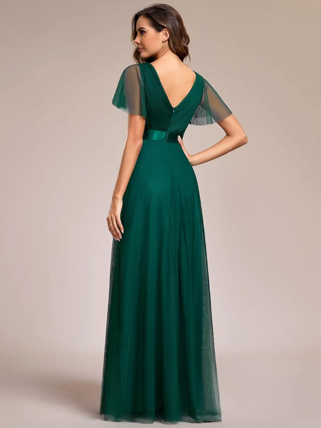 Ever-Pretty Women's Mother of Bride Dress Double V-Neck Empire Waist Front Wrap Tulle Bridesmaid Dress 07962