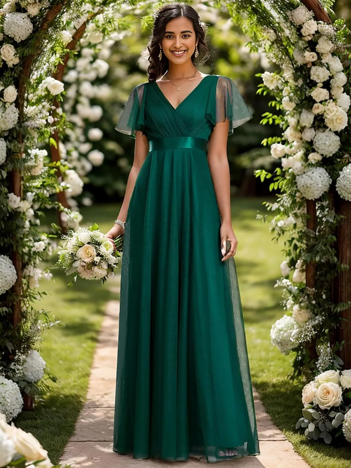 Ever-Pretty Women's Mother of Bride Dress Double V-Neck Empire Waist Front Wrap Tulle Bridesmaid Dress 07962