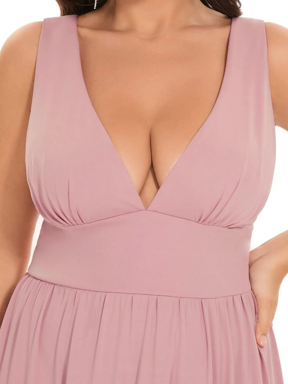 Ever-Pretty Women's Wedding Guest Maxi High Stretch Side Slit Pleated Sleeveless Plus Size Formal Dresses