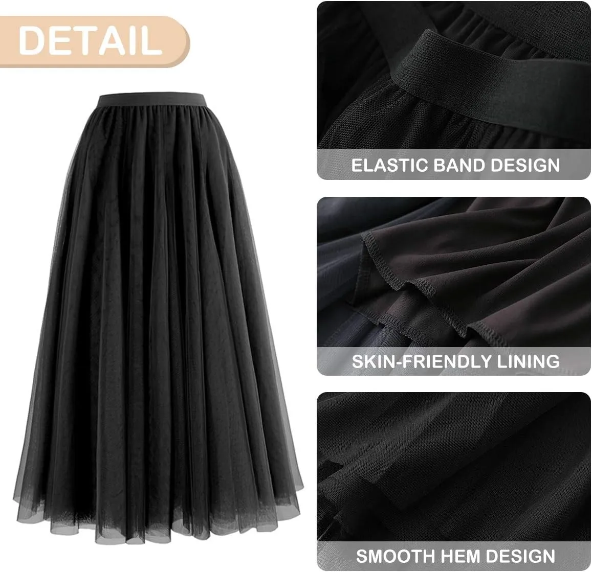 FEOYA Women Tutu Tulle Skirt A-Line Fairy Pleated Elastic Waist Maxi Midi Tea Length Party Evening Summer Casual Skirt