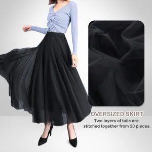 FEOYA Women Tutu Tulle Skirt A-Line Fairy Pleated Elastic Waist Maxi Midi Tea Length Party Evening Summer Casual Skirt