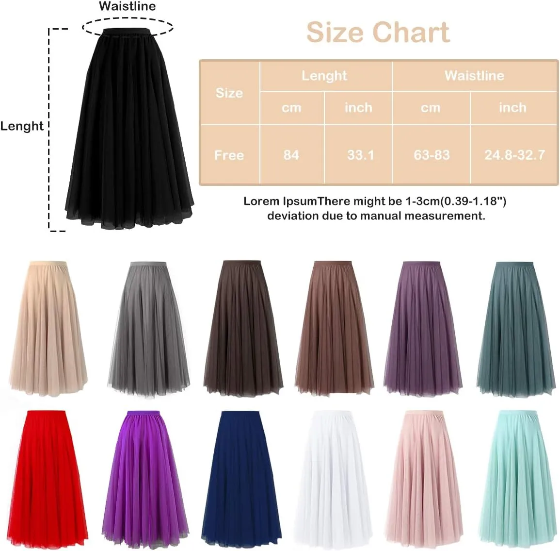 FEOYA Women Tutu Tulle Skirt A-Line Fairy Pleated Elastic Waist Maxi Midi Tea Length Party Evening Summer Casual Skirt