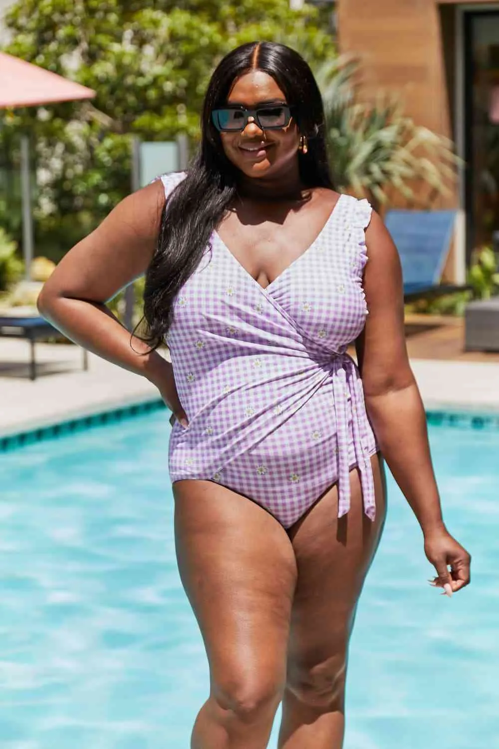 Float On Ruffle Faux Wrap One-Piece Women's Swimsuit in Carnation Pink