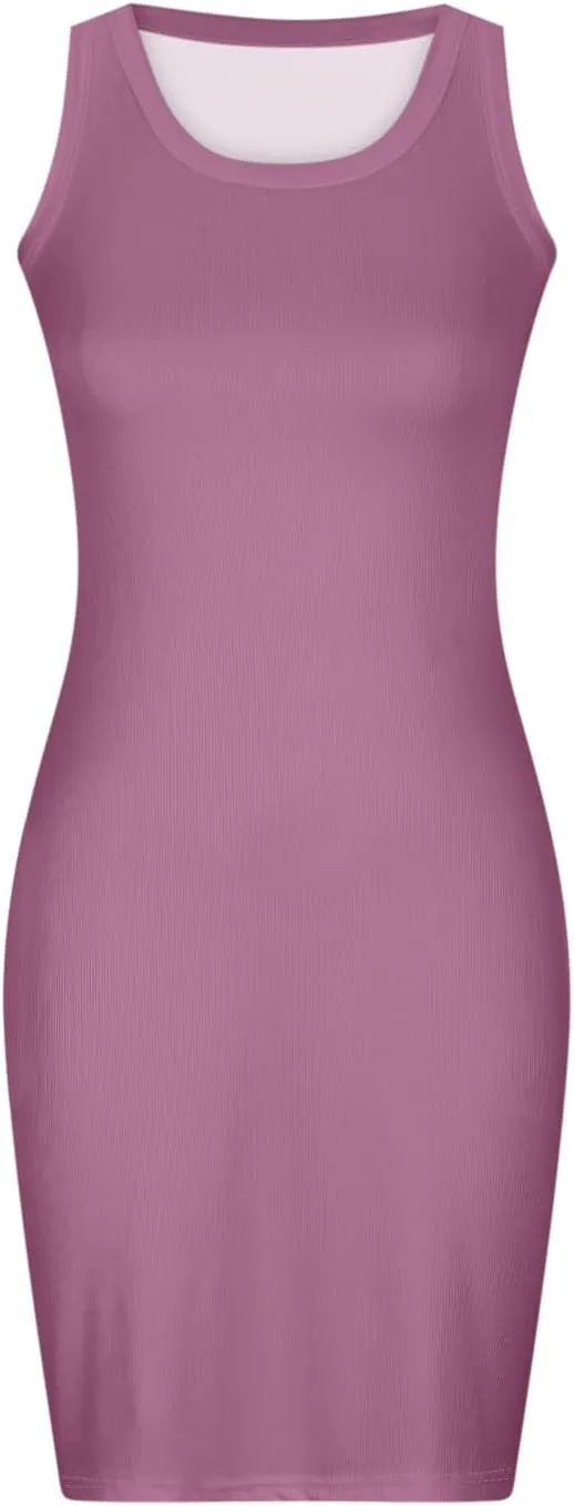 FZYLQY Sleeveless Ribbed Bodycon Mini Dress for Women Slim Fit Casual Tank Dress Stretchy Lightweight Summer Comfy Sundress