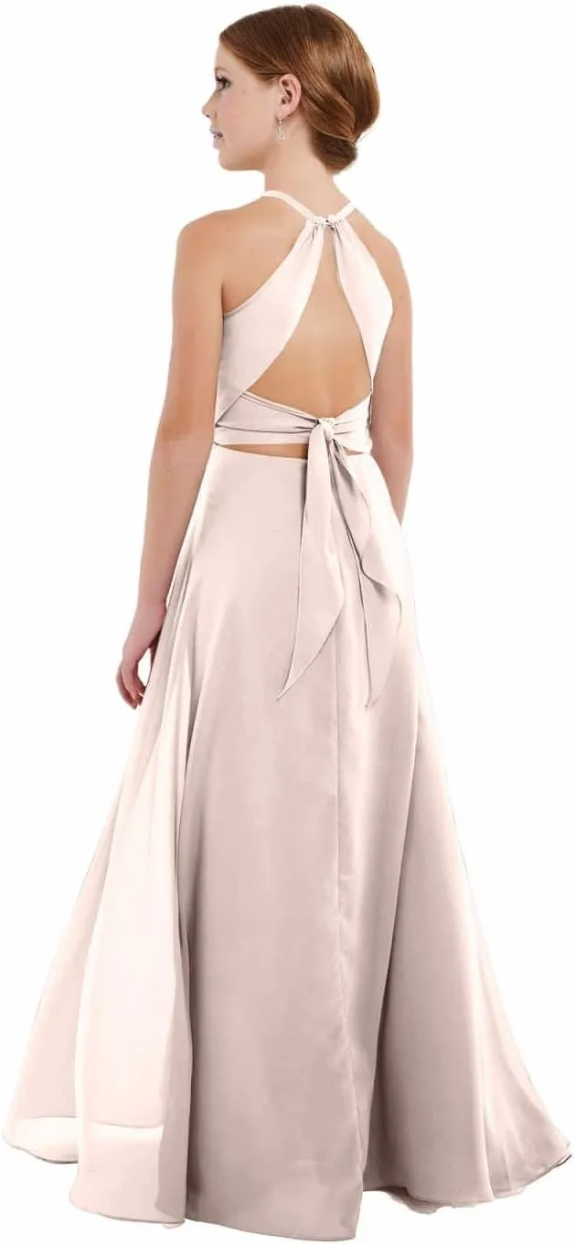 Girls Spaghetti Straps Junior Bridesmaid Dress for Wedding Chiffon Pageant Flower Girl Dresses Bow for Teens