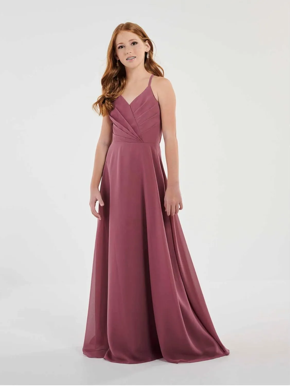 Girls Spaghetti Straps Junior Bridesmaid Dress for Wedding Chiffon Pageant Flower Girl Dresses Bow for Teens