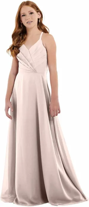 Girls Spaghetti Straps Junior Bridesmaid Dress for Wedding Chiffon Pageant Flower Girl Dresses Bow for Teens
