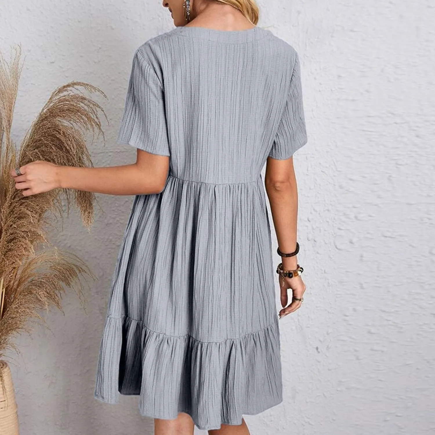 GOKKILRW Womens Summer Dresses Casual Short Sleeve Flowy Maternity Dress Lightweight Going Out Nightgowns Midi Beach Sundress