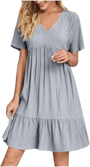 GOKKILRW Womens Summer Dresses Casual Short Sleeve Flowy Maternity Dress Lightweight Going Out Nightgowns Midi Beach Sundress