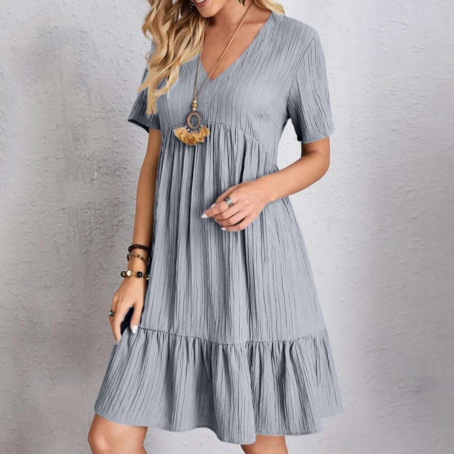 GOKKILRW Womens Summer Dresses Casual Short Sleeve Flowy Maternity Dress Lightweight Going Out Nightgowns Midi Beach Sundress
