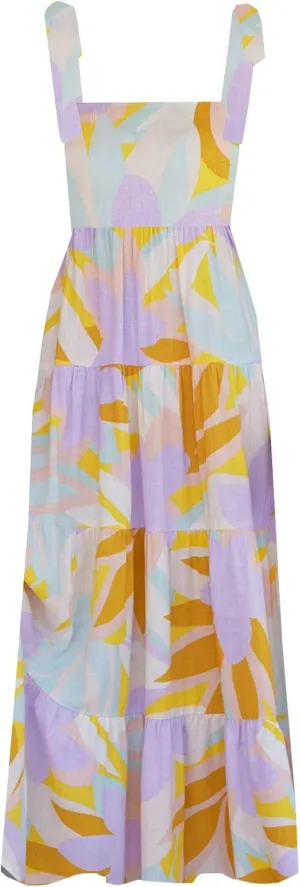 Gothden Summer Boho Midi Dress for Women's Square Neck Ruffle Tiered Flowy Smocked Sundress