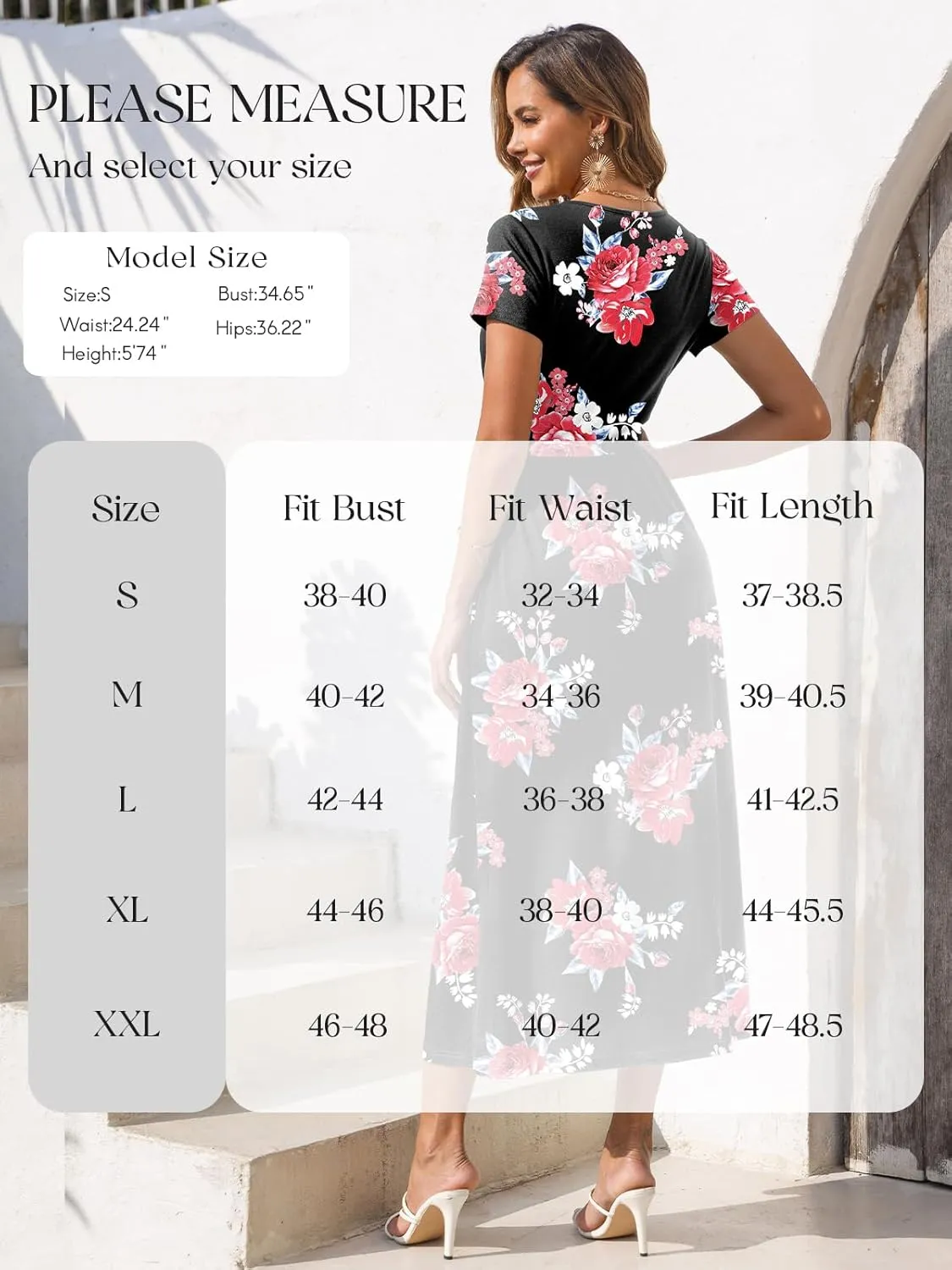 Gracyoga Women's Summer Dresses 2025 Short Sleeve Maxi Dress Casual V Neck Flowy Sundress with Pockets