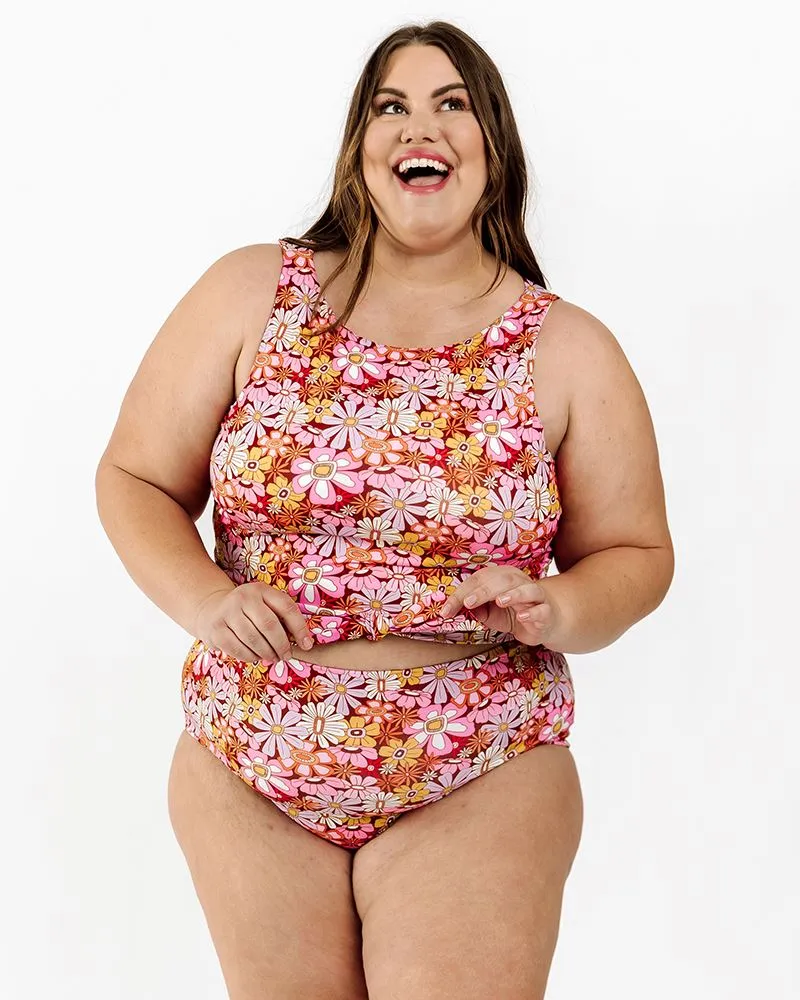 Groovy Blooms/Sherbet Stripe Reversible Ultra High-Waist Bottom