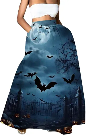 Halloween Skirts for Women Waist Party Beach Pocket Long Maxi Skirt Womens Tulle Skirt Black Tutu Skirt Black Skirt