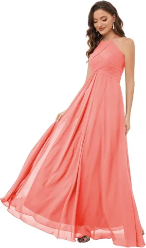 Halter Chiffon Bridesmaid Dresses Long 2024 with Pockets BF89