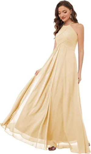 Halter Chiffon Bridesmaid Dresses Long 2024 with Pockets BF89