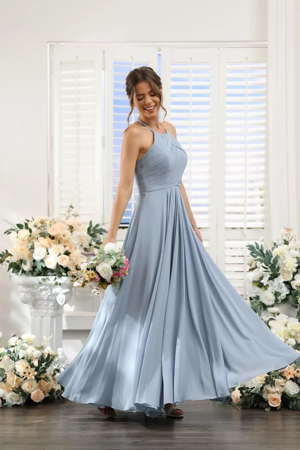 Halter Chiffon Bridesmaid Dresses Long 2024 with Pockets BF89